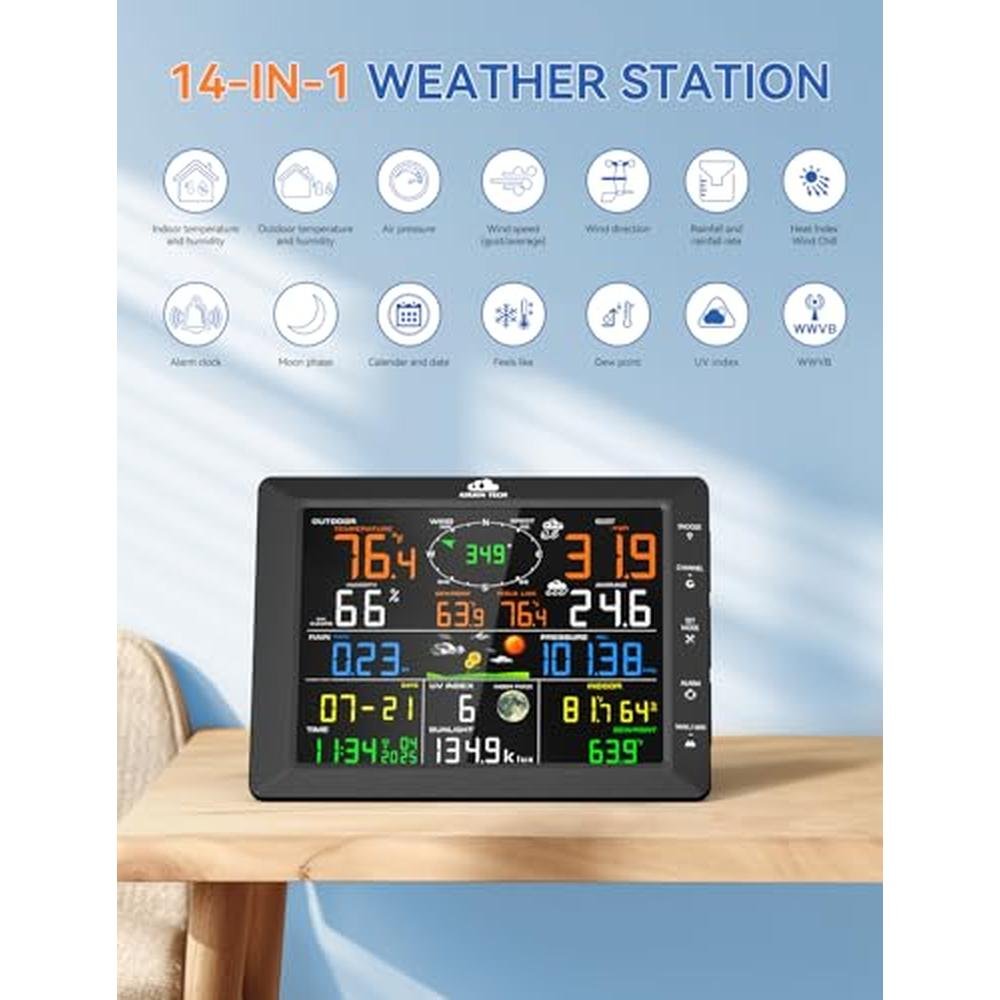 Outdoor Wind: AIRAIN TECH 14-in-1 Wireless Weather Station – Side View