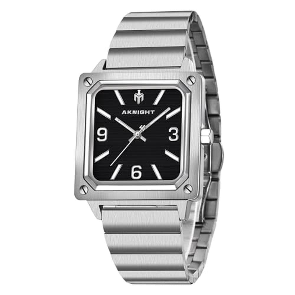 Watches Men: AKNIGHT Men's Square Watch Waterproof Quartz – Front View