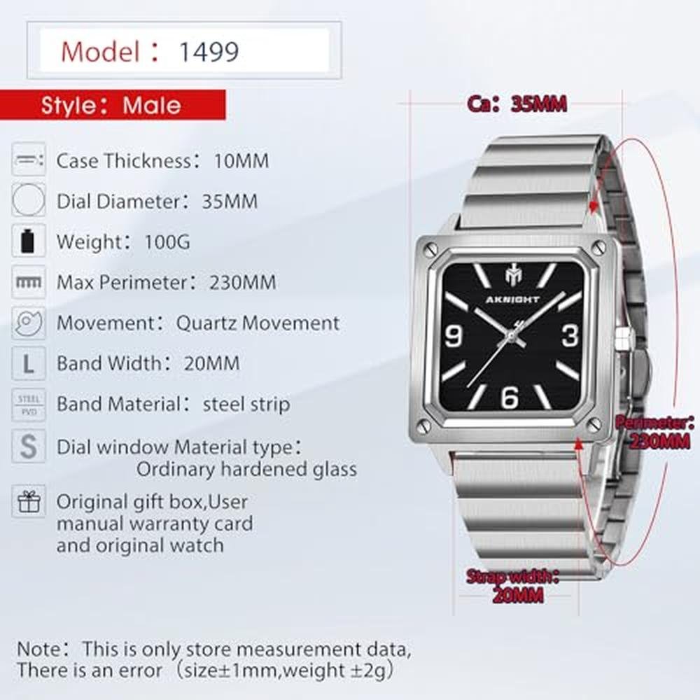 Watches Men: AKNIGHT Men's Square Watch Waterproof Quartz – Packaging