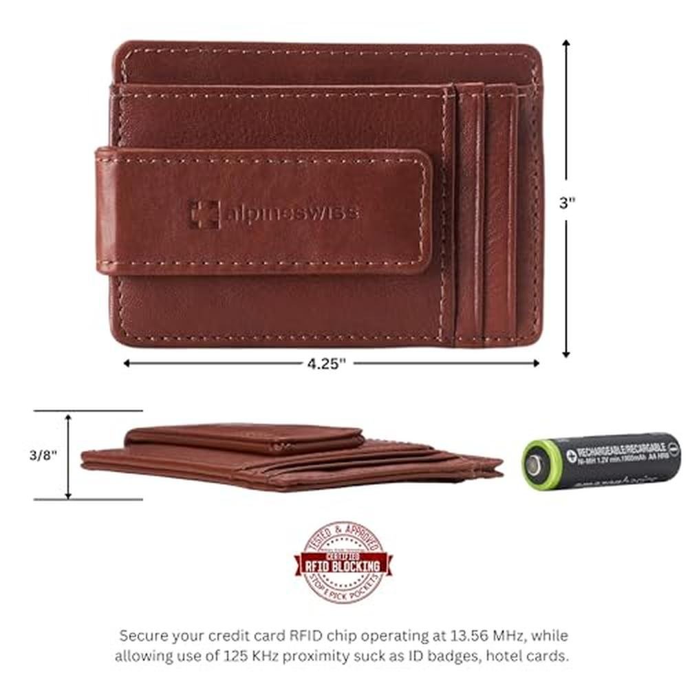Alpine Swiss Harper Mens RFID Slim Money Clip Front Pocket – Close-up Detail