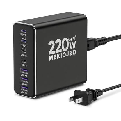 Aluminum Charger: MEKIOJEO 260W 7 Ports USB C Charger – Front View
