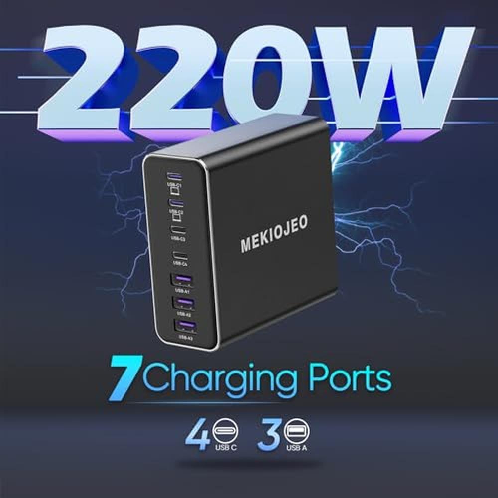 Aluminum Charger: MEKIOJEO 260W 7 Ports USB C Charger – Side View