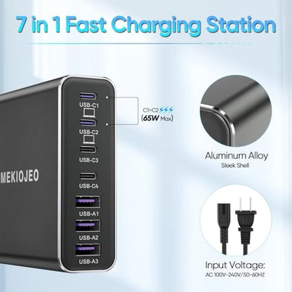 Aluminum Charger: MEKIOJEO 260W 7 Ports USB C Charger – Close-up Detail