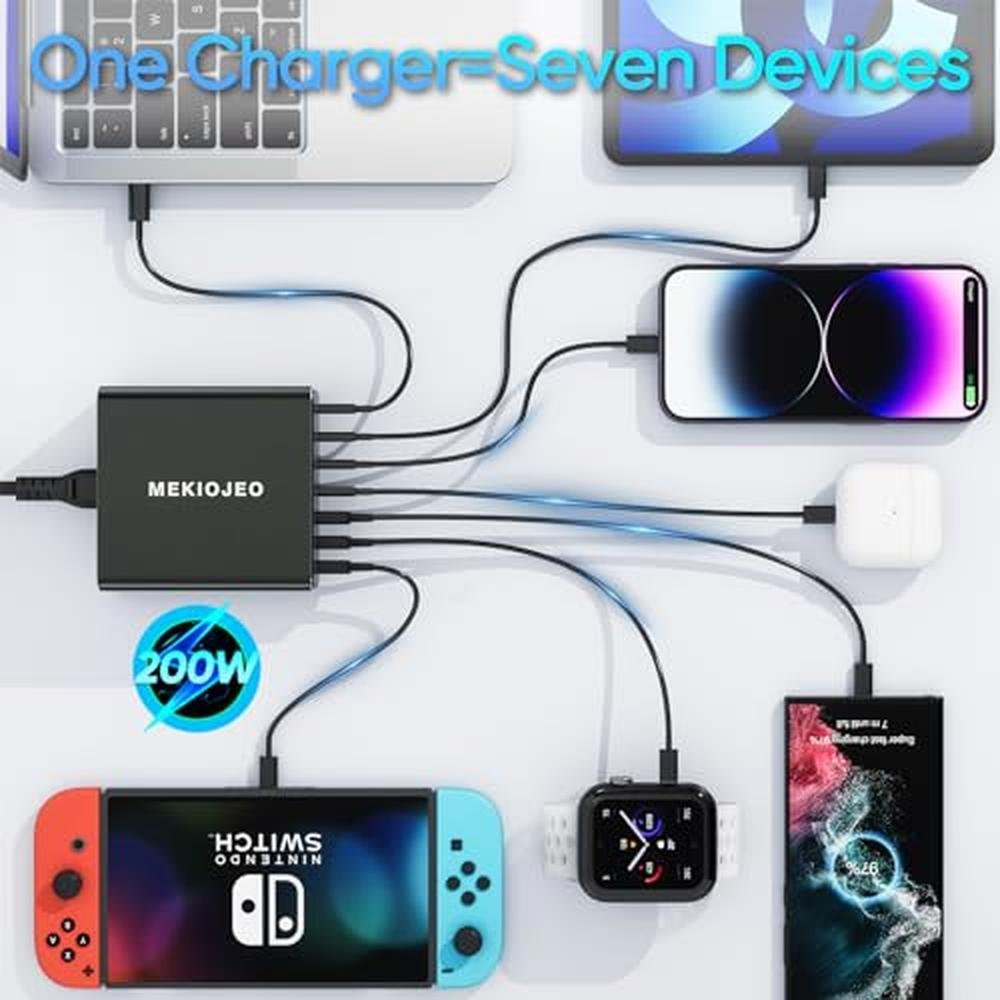 Aluminum Charger: MEKIOJEO 260W 7 Ports USB C Charger – In Use