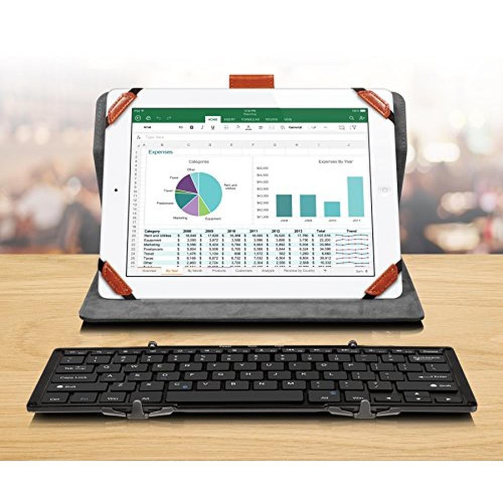 Aluratek Portable Aluminum Tri-Fold Bluetooth Keyboard – In Use
