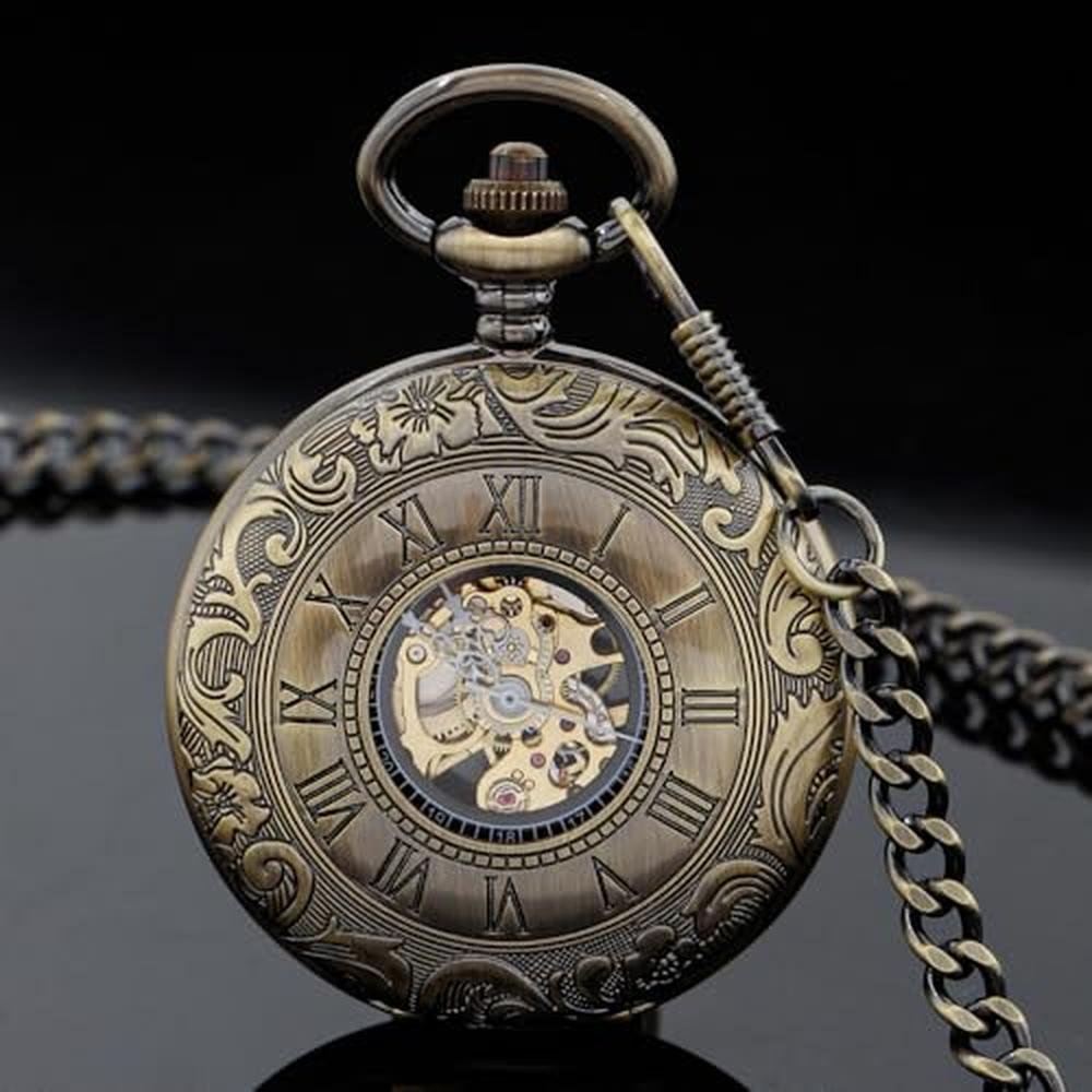 Pocket Watch: Alwesam Vintage Hand Wind Up Roman Numerals – Side View