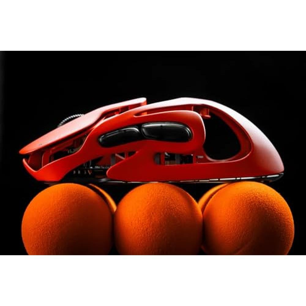 Gaming Mouse: AM Infinity Blaze Orange 49g Ultralight Metal – Close-up Detail
