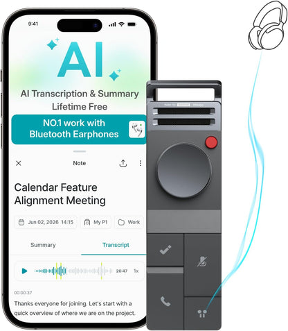 P1 AI Voice Recorder: Smart Voice Recorder Work with – Front View