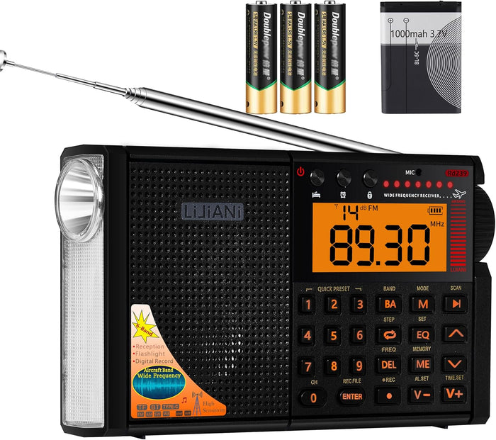 Shortwave Radio AIR/VHF/AM/FM/Weather 6-Bands with – Front View