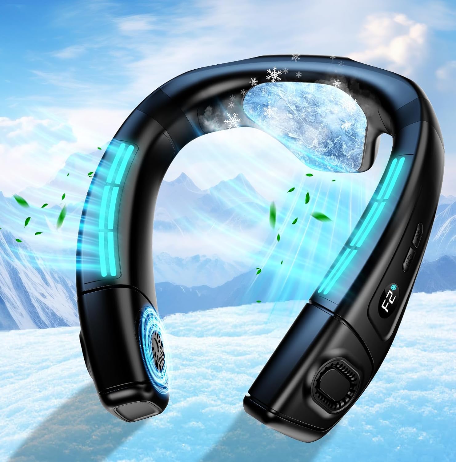 Neck Fan Air Conditioner with Large Cooling Plate – Front View