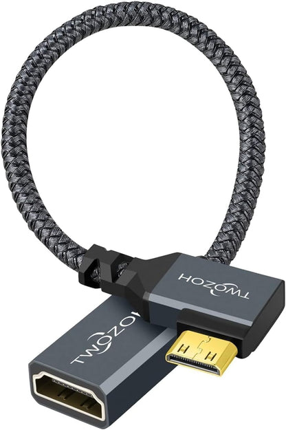Twozoh 90 Left Angle Mini HDMI to HDMI Adapter Cable – Front View