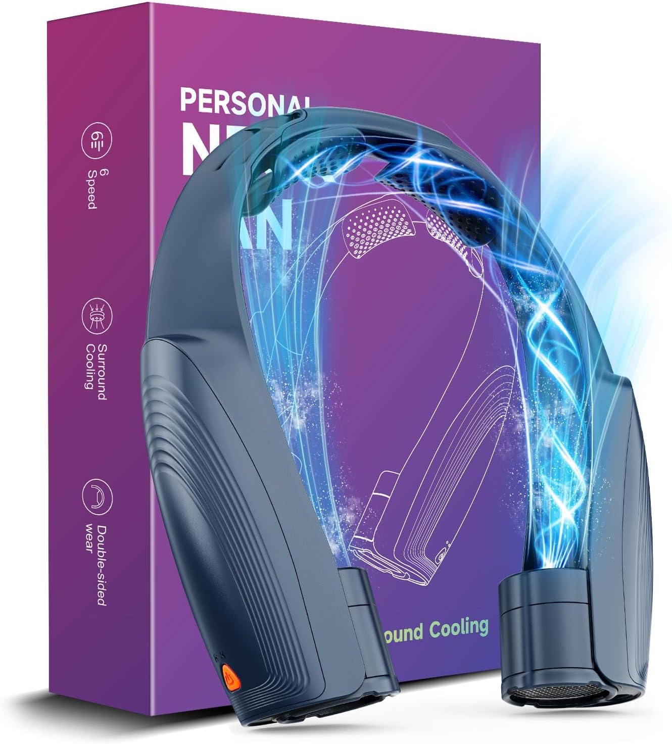 AI Portable Neck Fan with 6 Powerful Speeds – Front View