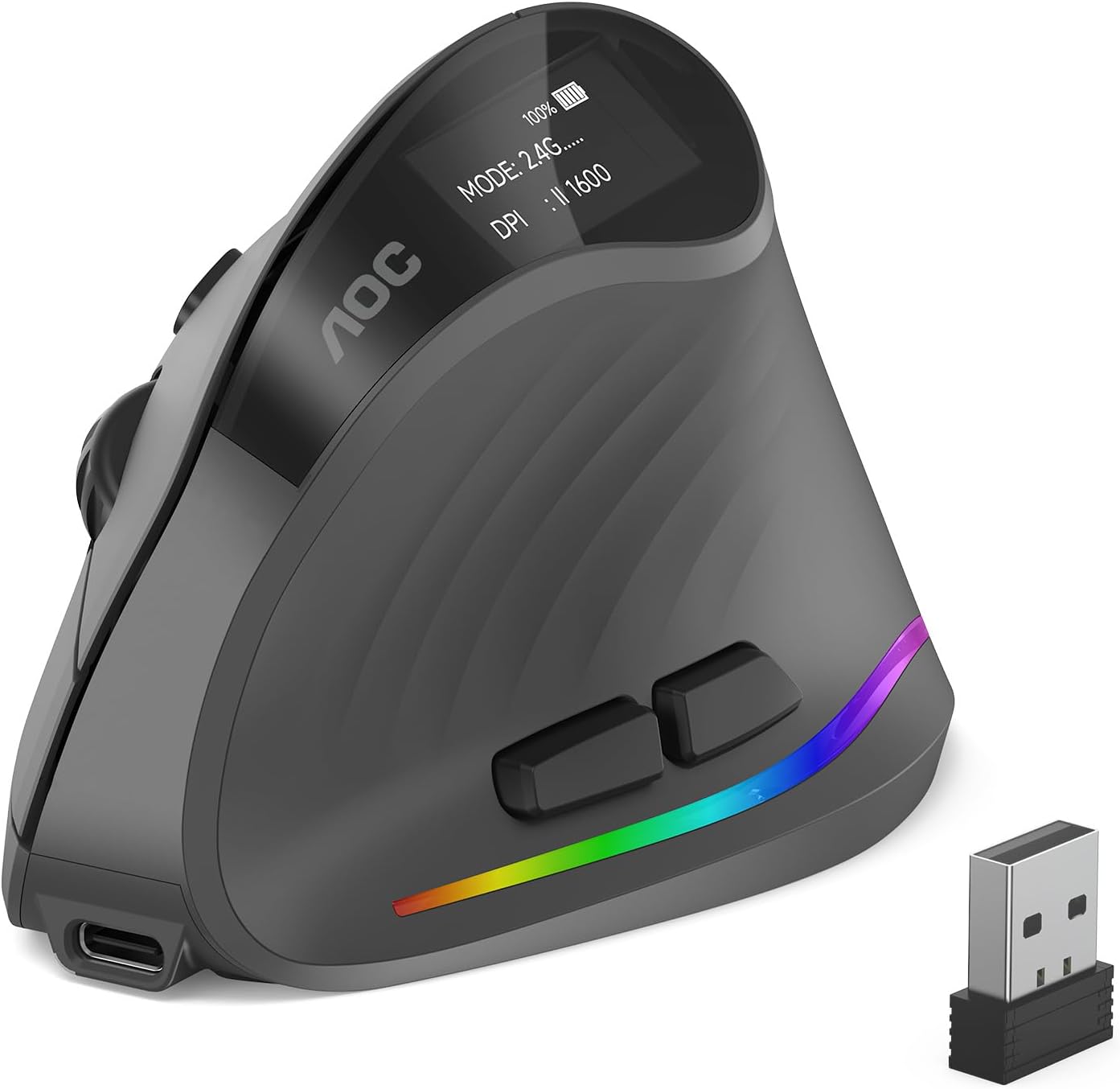AOC 2.4GHz Ergonomic Mouse: Wireless Bluetooth Vertical – Front View