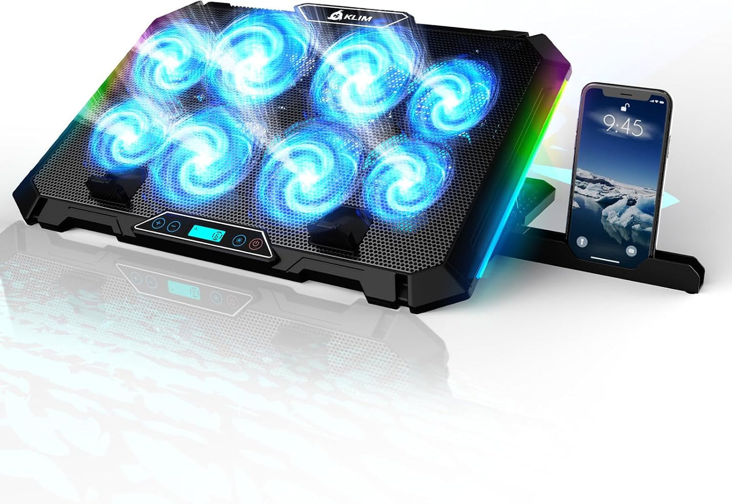 KLIM V8 Gaming Laptop Cooling Pad with 8 Fans + New Version – Front View