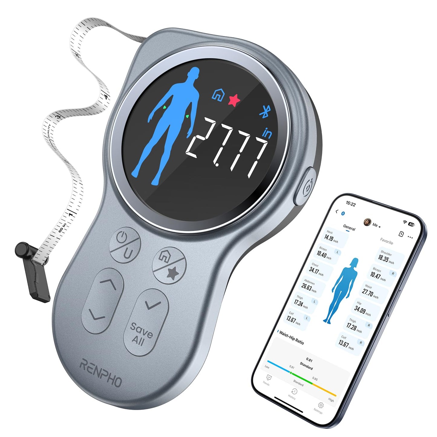 RENPHO Smart Tape Measure with Large Display – Front View