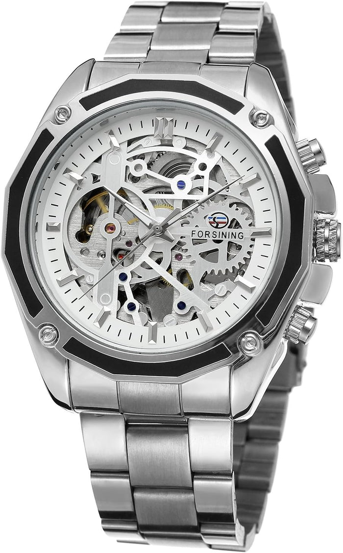Forsining Men's Automatic Skeleton Analog Dial Stylish – Front View