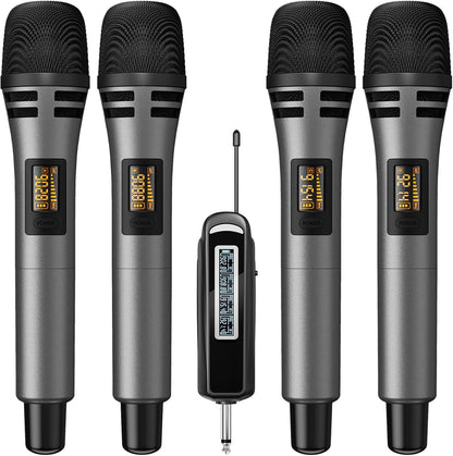 TONOR Wireless Microphones: 4 UHF Karaoke Microphone System – Front View