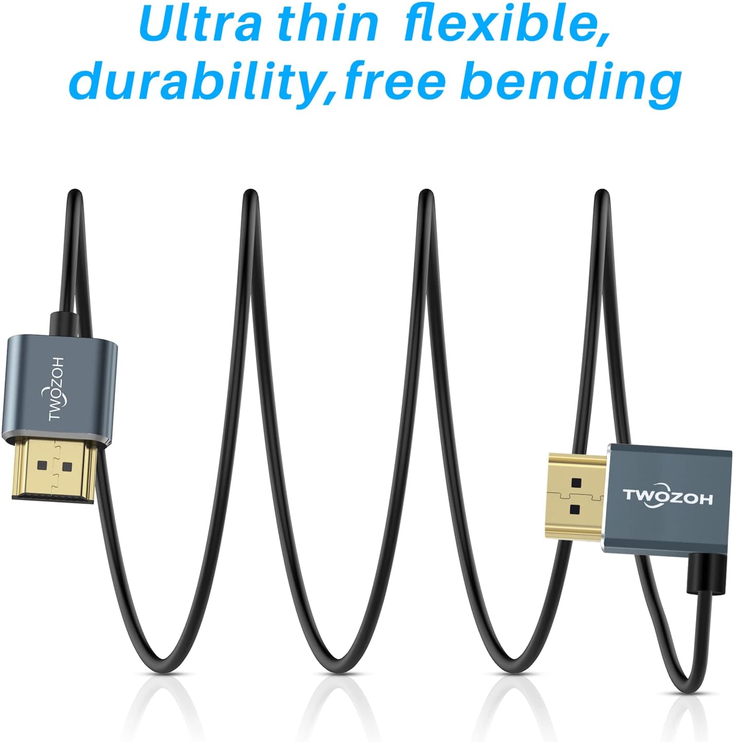 Twozoh Flexible HDMI to HDMI Cable Left Angled 90 degree – Side View
