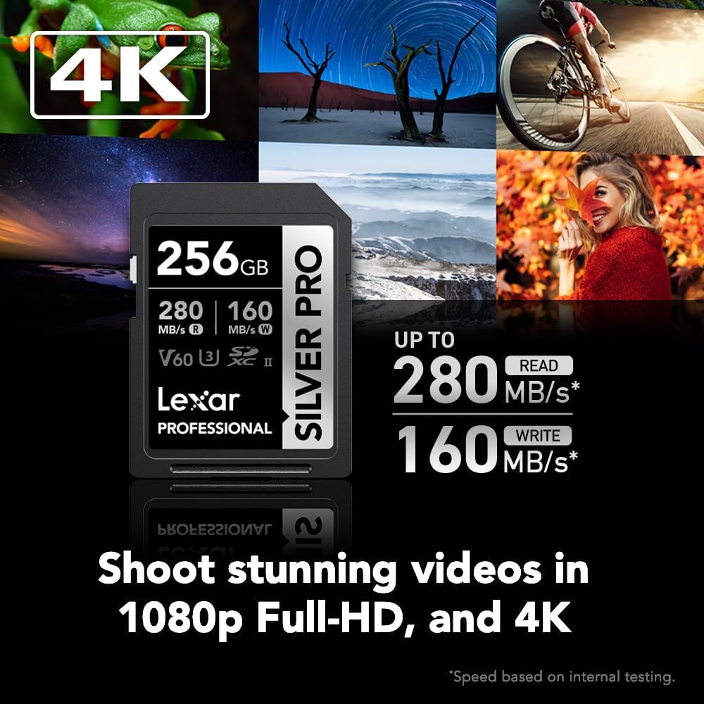 Lexar 256GB Professional SILVER PRO SD Card – Side View