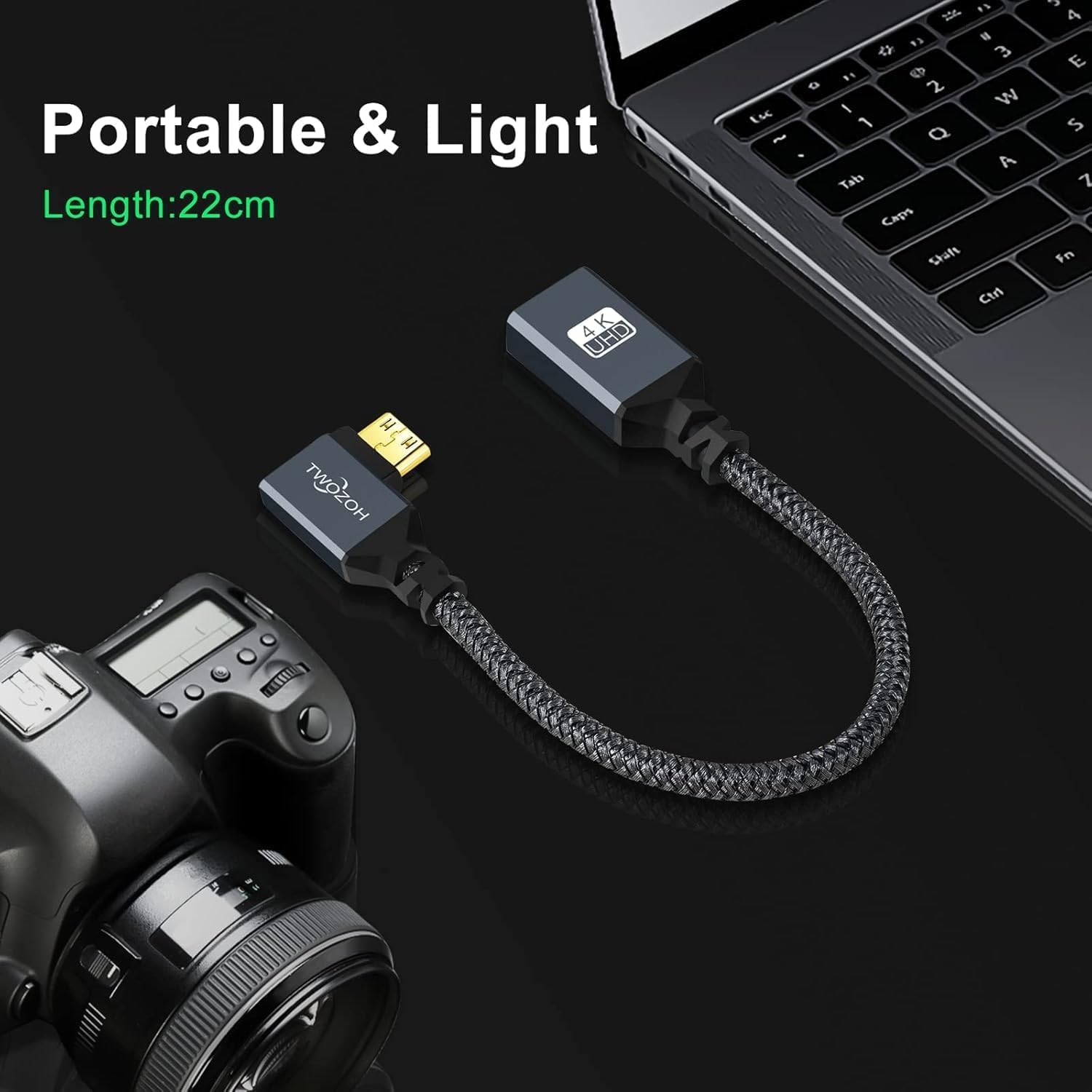 Twozoh 90 Left Angle Mini HDMI to HDMI Adapter Cable – Side View