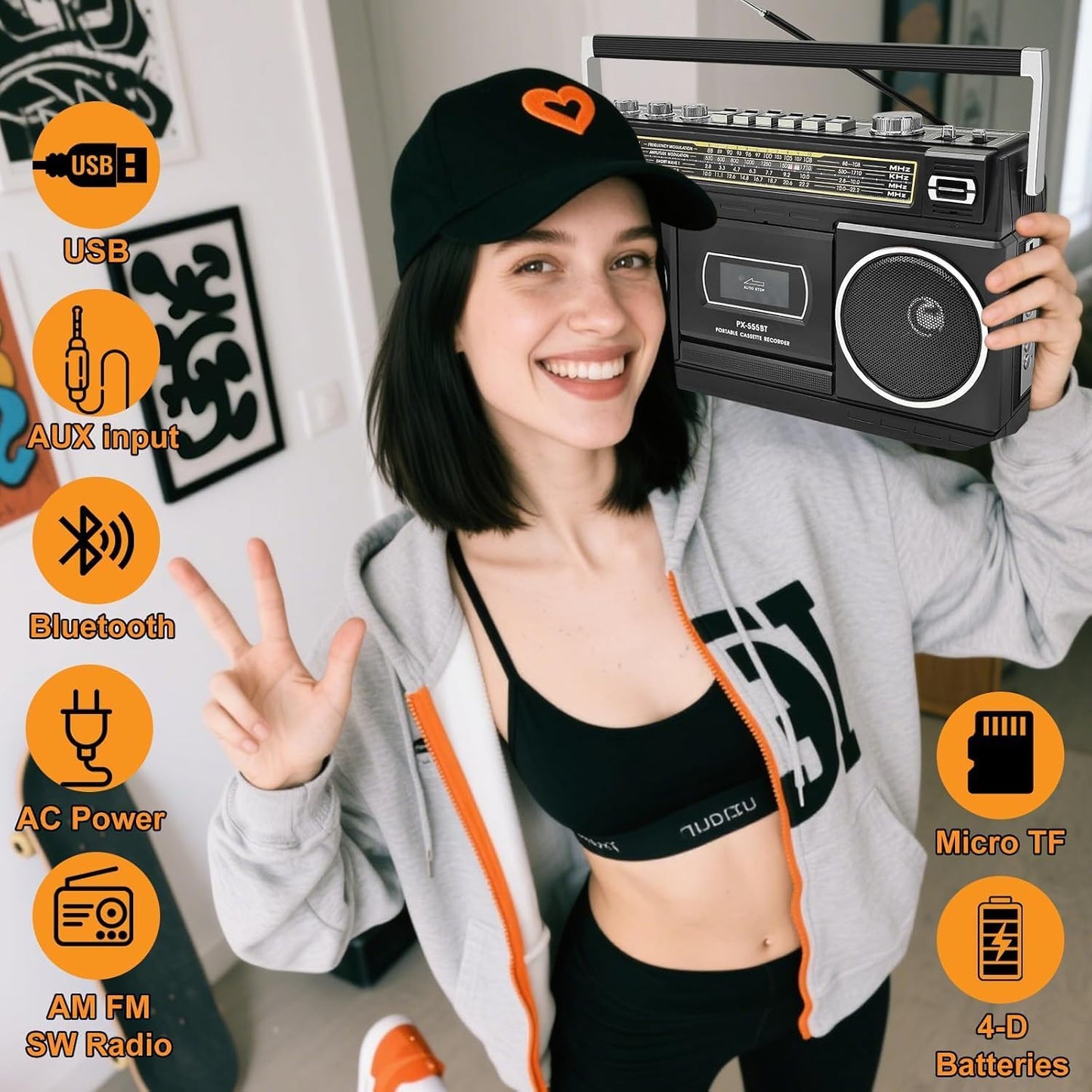 Cassette Player Boombox with Bluetooth – Side View