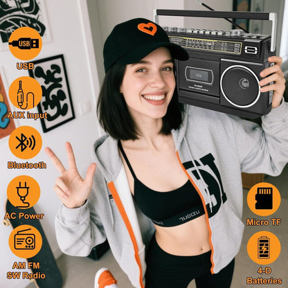 Cassette Player Boombox with Bluetooth – Side View