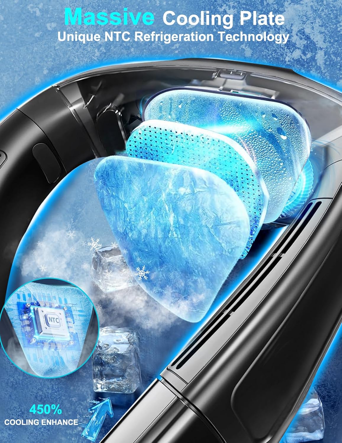 Neck Fan Air Conditioner with Large Cooling Plate – Side View