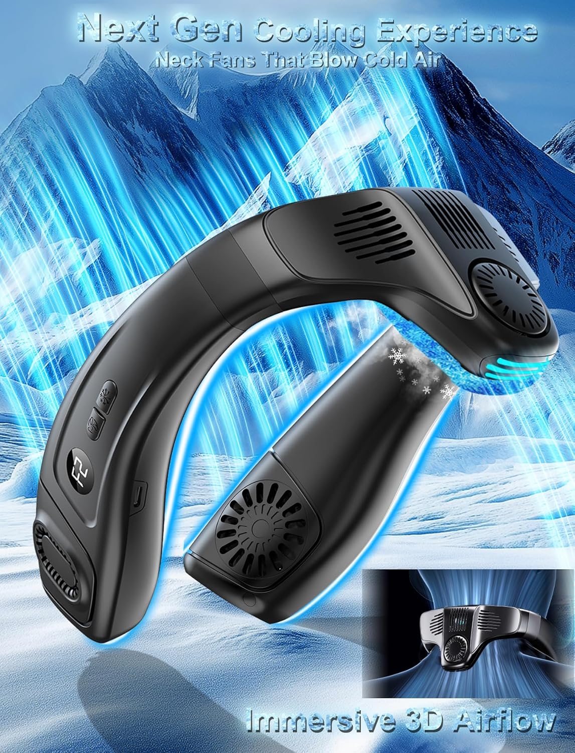 Neck Fan Air Conditioner with Large Cooling Plate – Close-up Detail