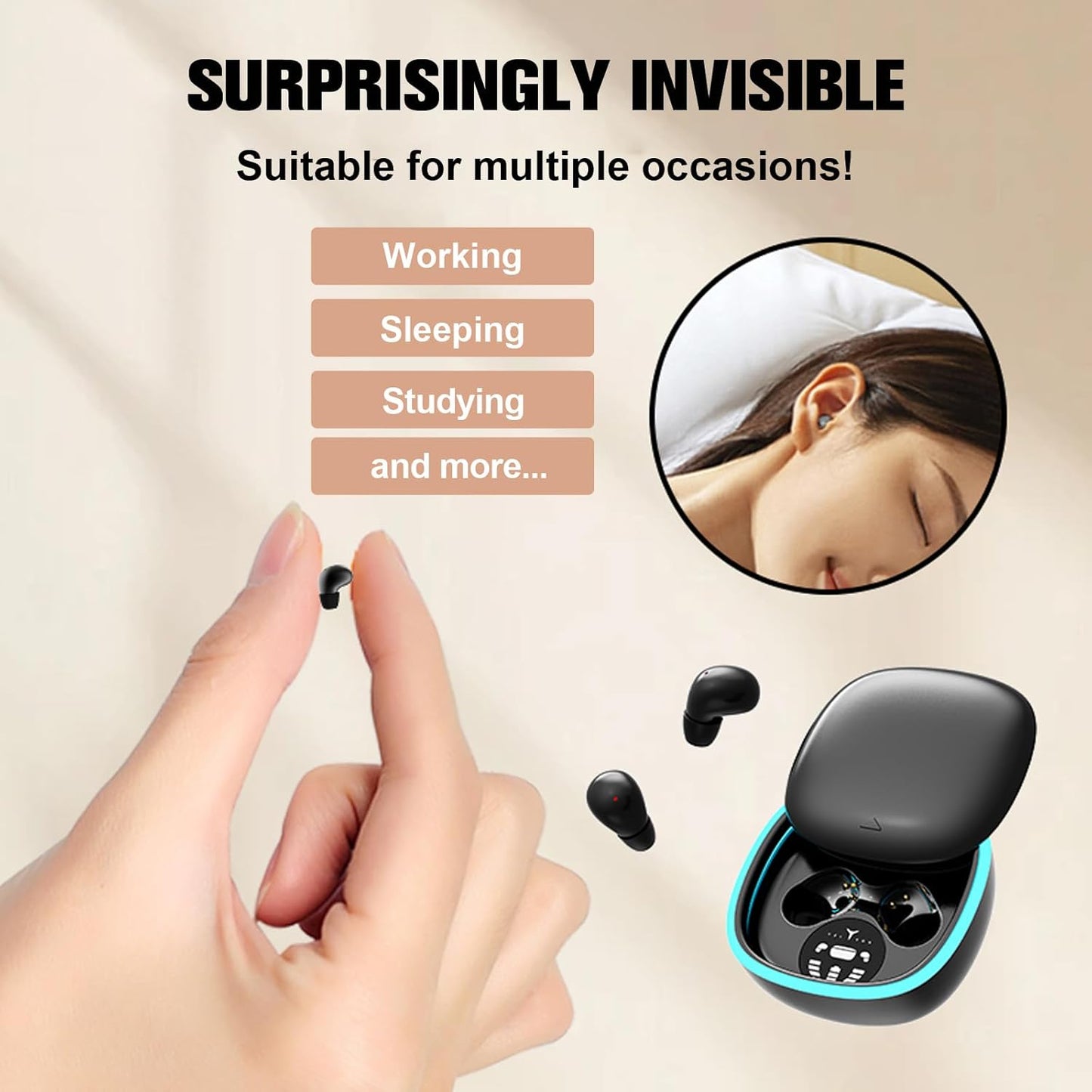 Wireless Bluetooth Small Invisible Mini Earbuds in Ear ENC – Close-up Detail