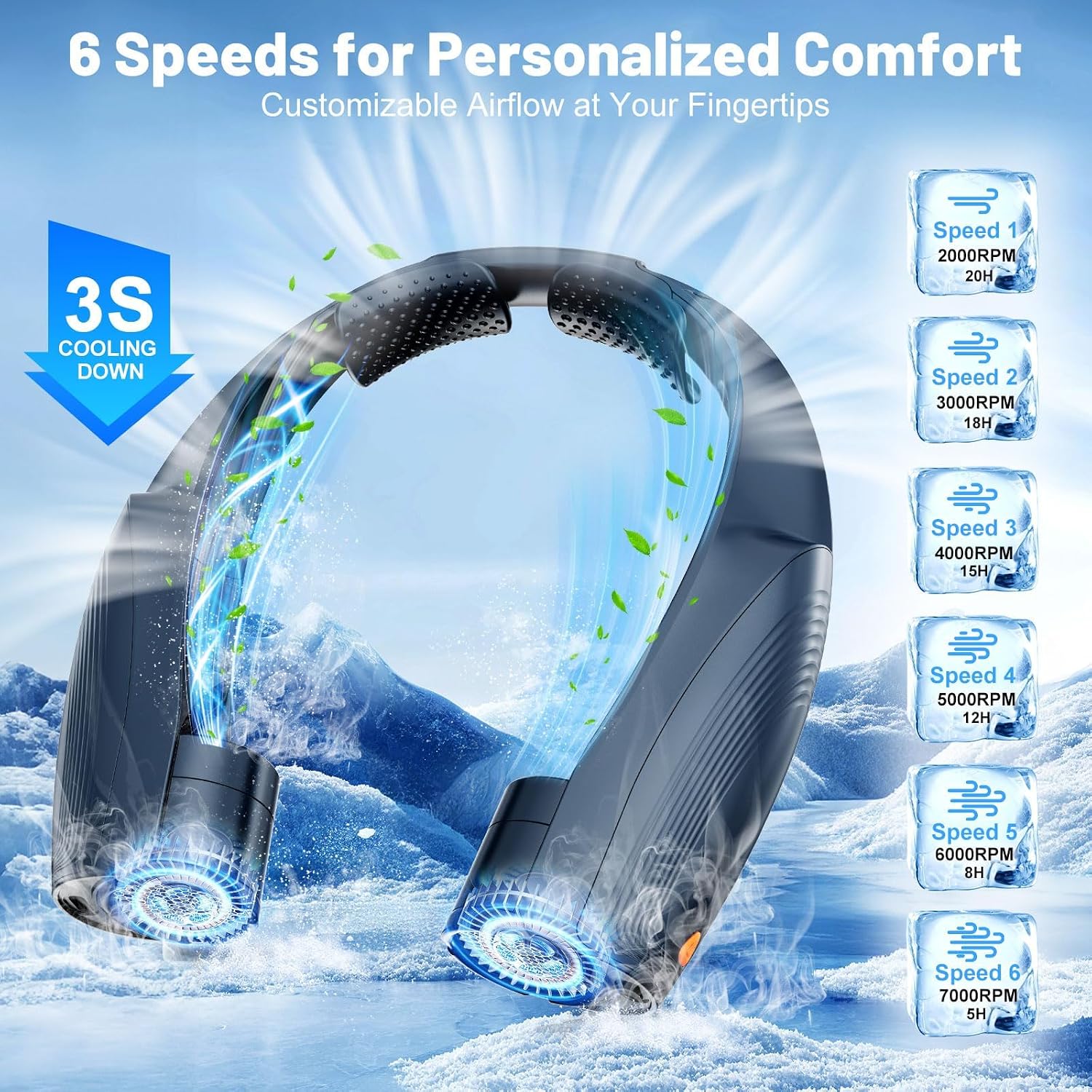 AI Portable Neck Fan with 6 Powerful Speeds – In Use