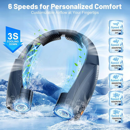 AI Portable Neck Fan with 6 Powerful Speeds – In Use