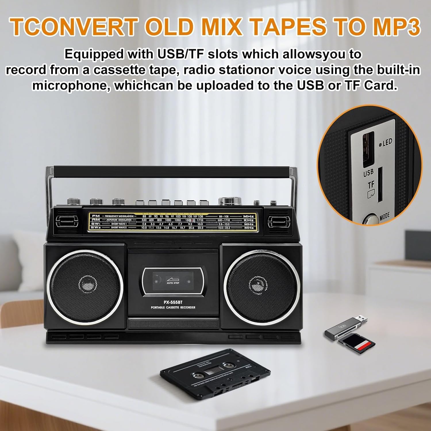 Cassette Player Boombox with Bluetooth – In Use