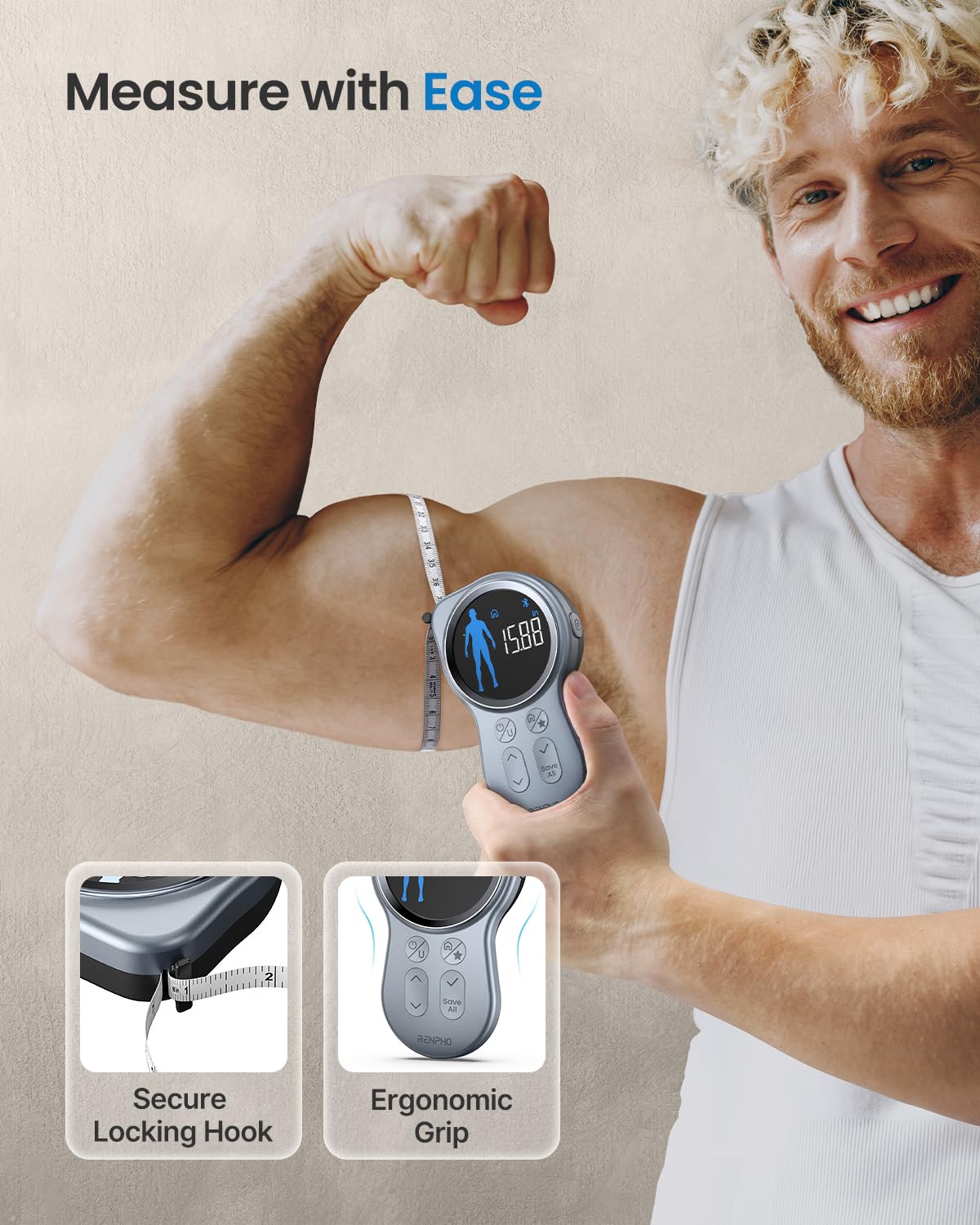 RENPHO Smart Tape Measure with Large Display – Back View