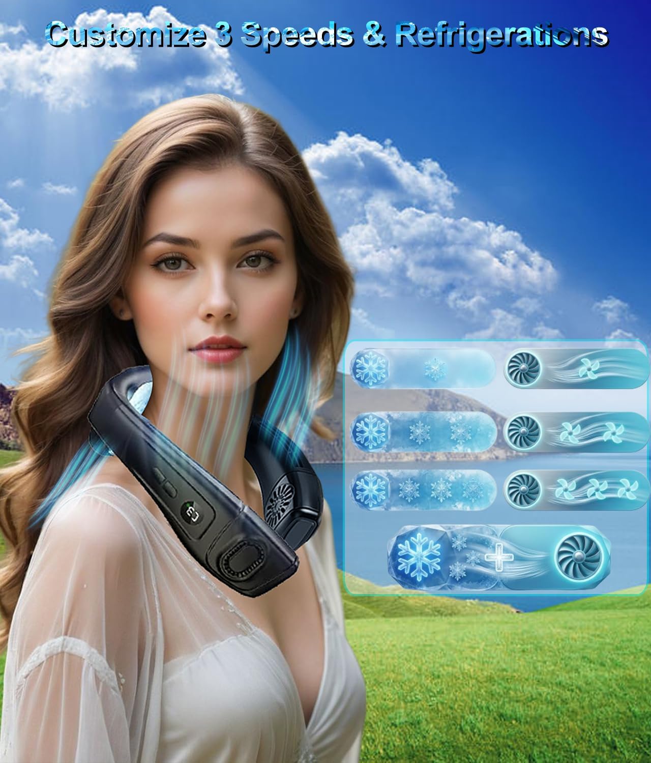 Neck Fan Air Conditioner with Large Cooling Plate – Back View