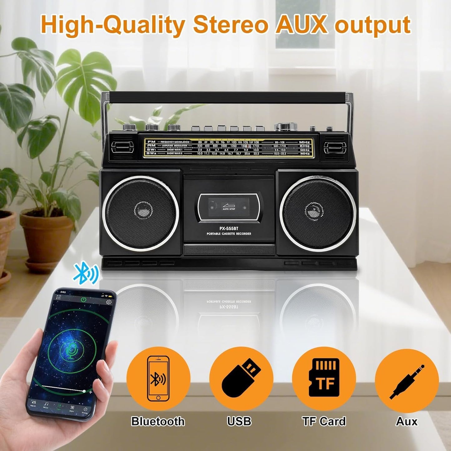 Cassette Player Boombox with Bluetooth – Back View