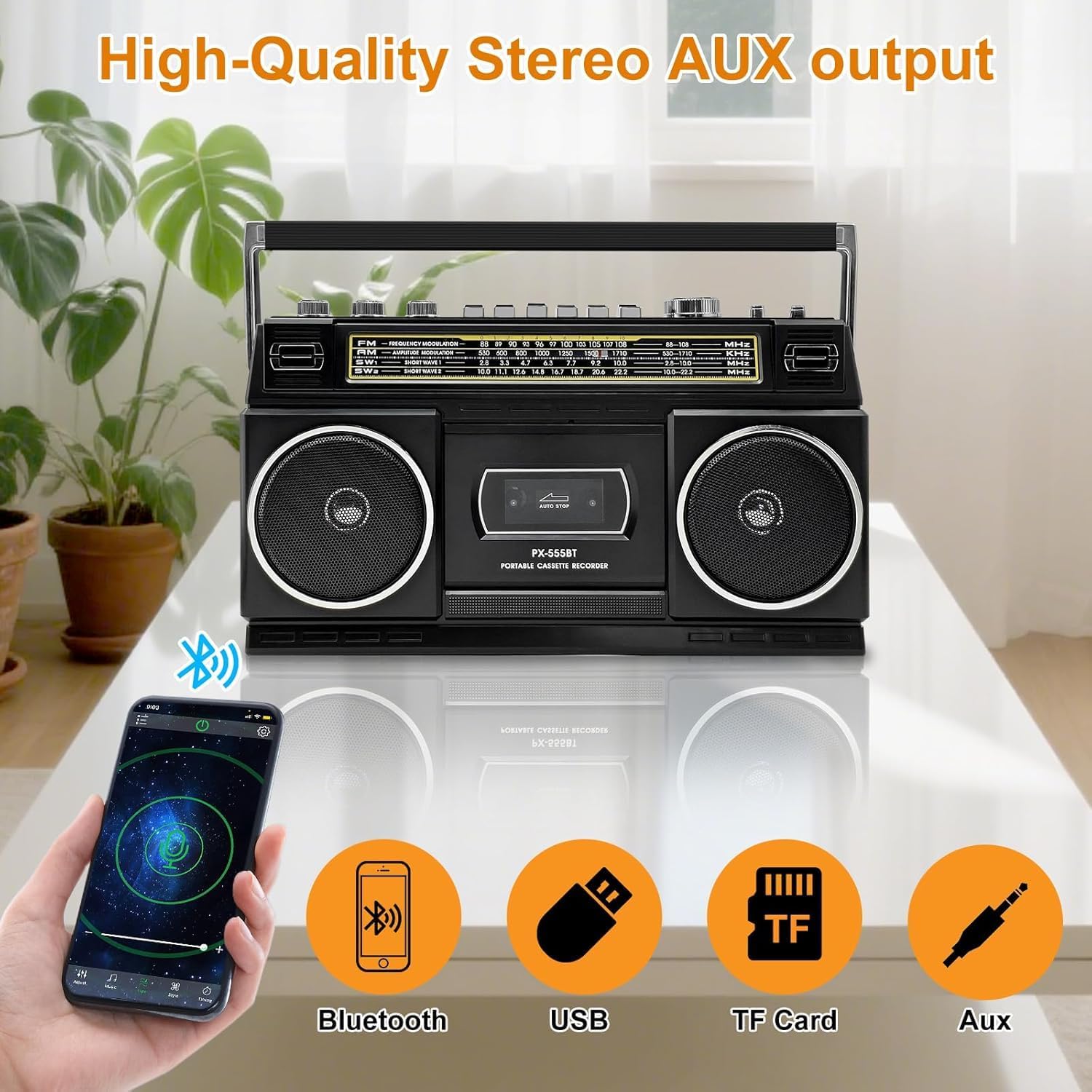Cassette Player Boombox with Bluetooth – Back View