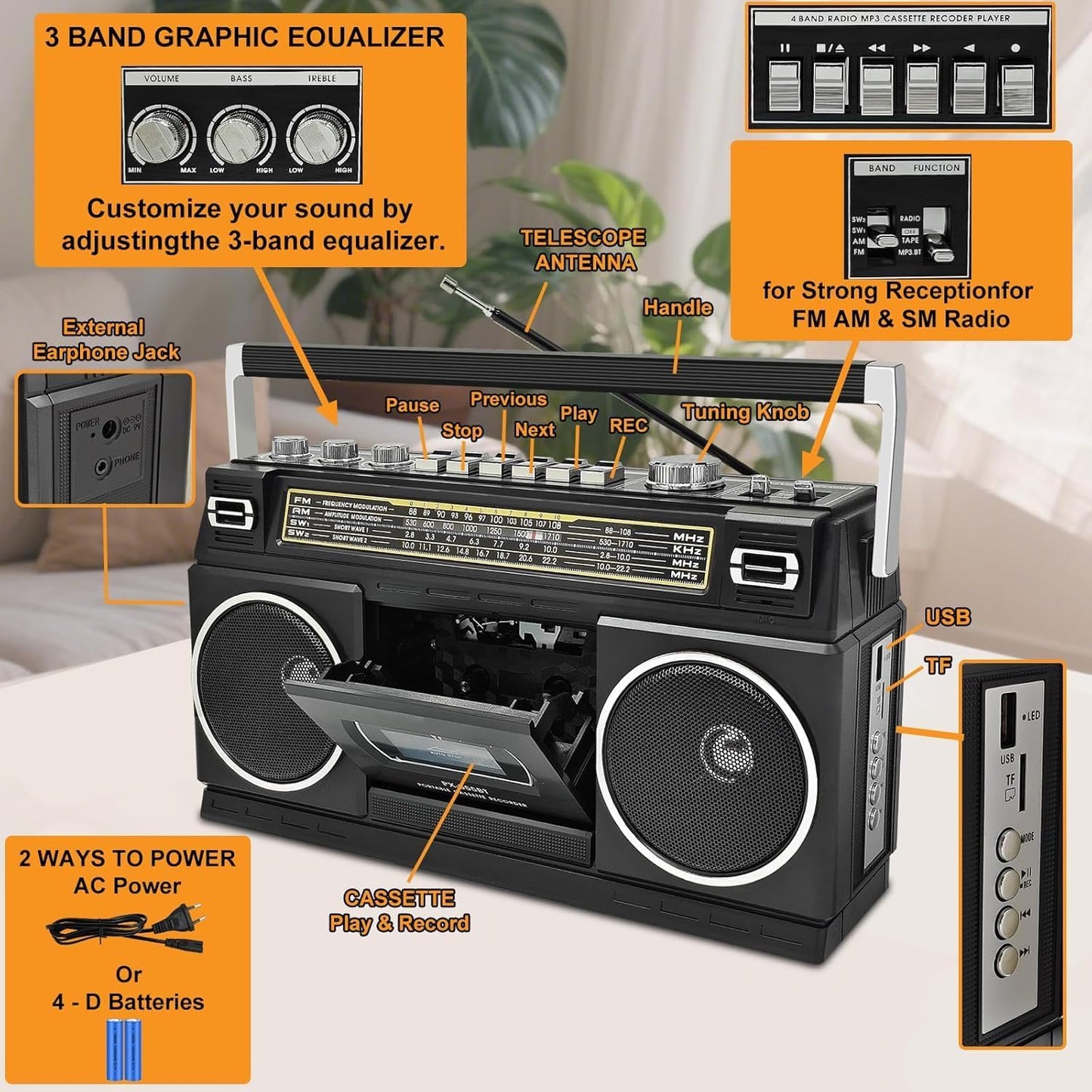 Cassette Player Boombox with Bluetooth – Feature Highlight