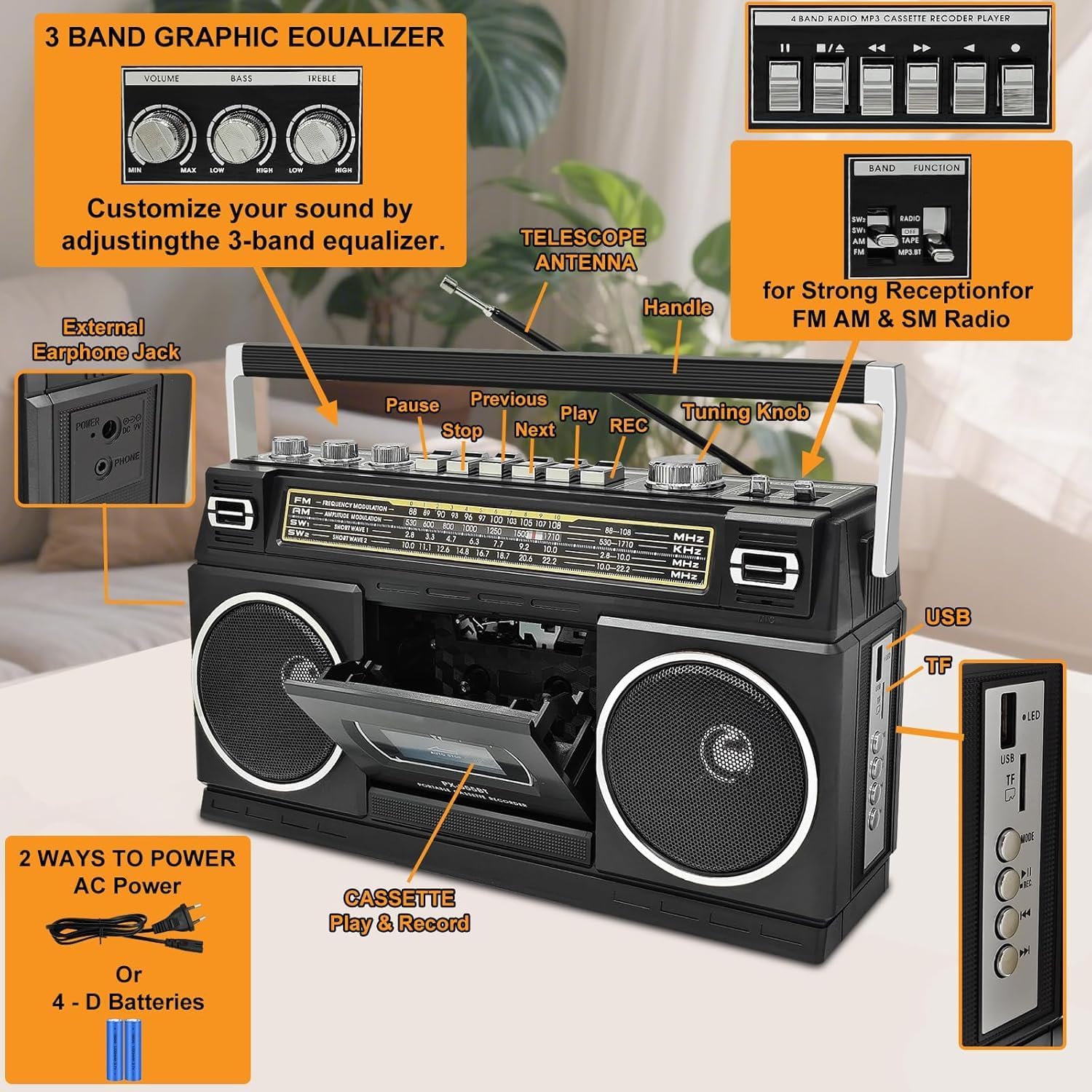 Cassette Player Boombox with Bluetooth – Feature Highlight