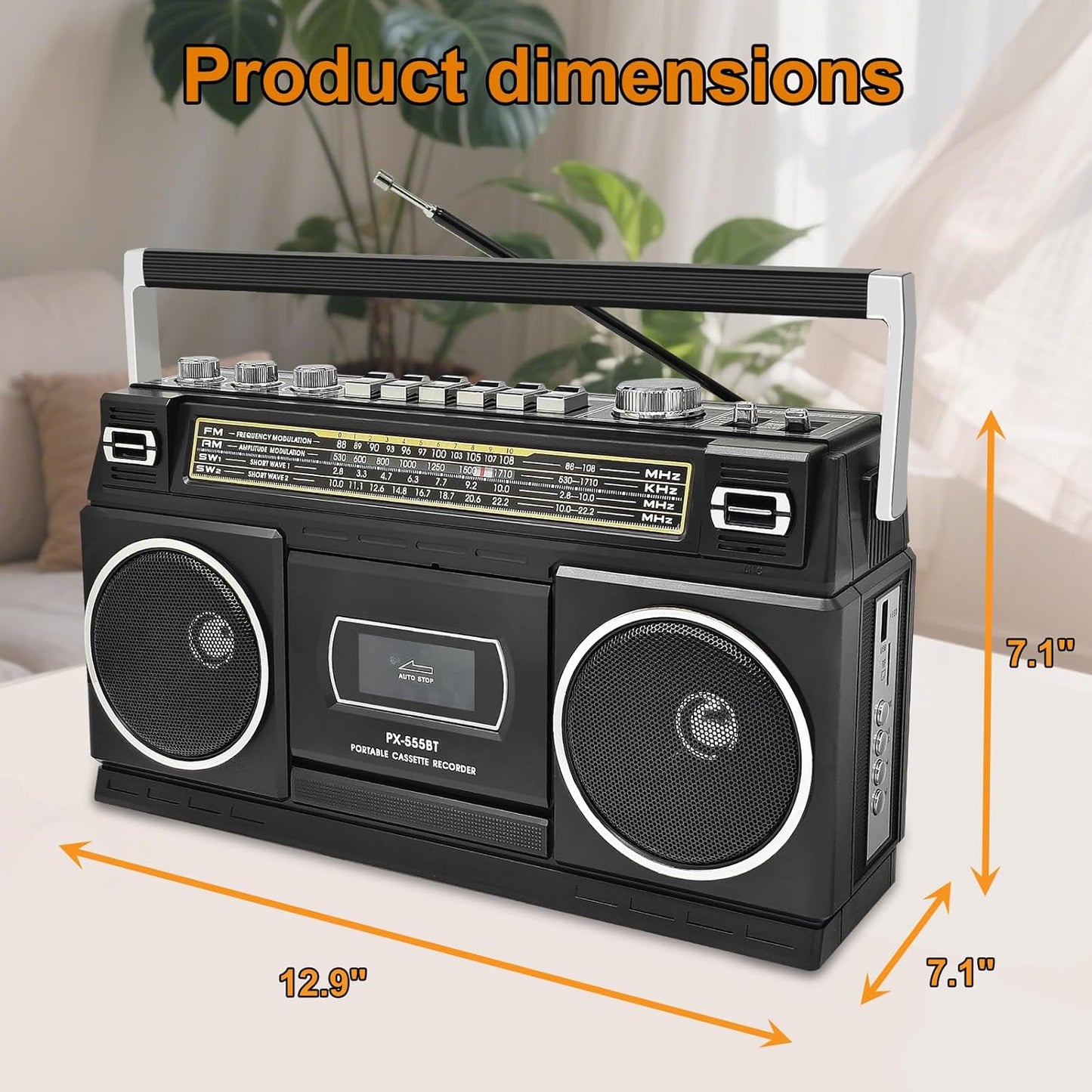 Cassette Player Boombox with Bluetooth – Size Reference