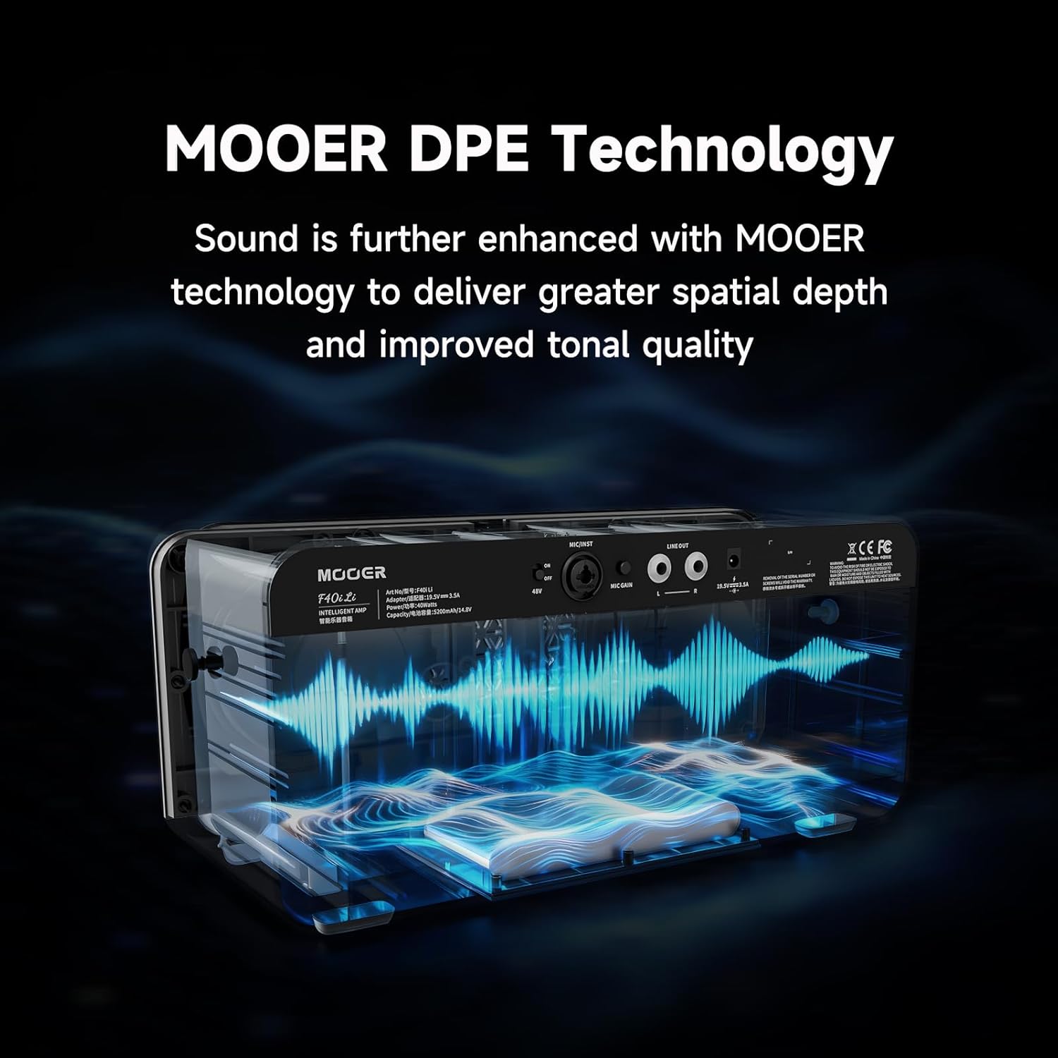 MOOER F40i Smart Guitar Amp 40W Touching Screen – Size Reference