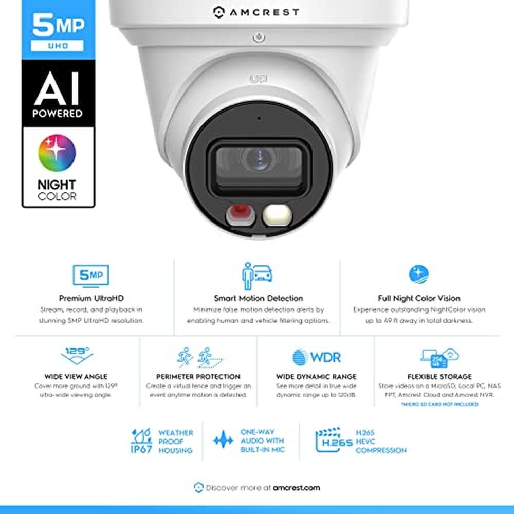 5MP Camera: Amcrest IP5M-T1277EW-AI Turret IP PoE Camera – Side View