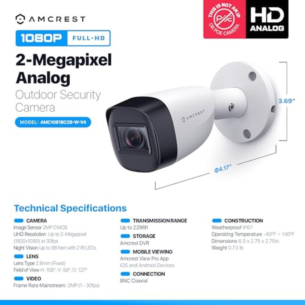 Amcrest Full HD 1080P: Amcrest AMC1081BC28-W-V4 Quadbrid – Packaging