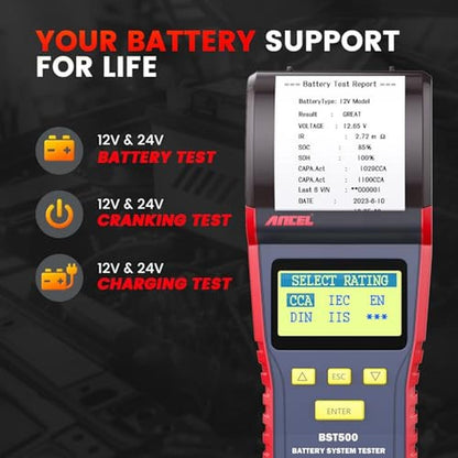 ANCEL BST500 Car Battery Tester with Printer – Close-up Detail
