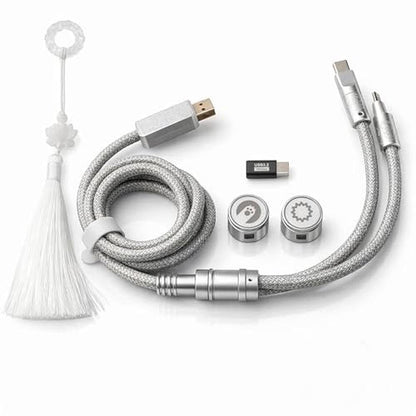Dual Silver: Angry Miao Split Dual 8K Gaming Cable AM – Front View