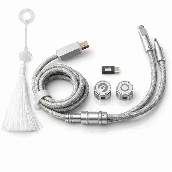 Dual Silver: Angry Miao Split Dual 8K Gaming Cable AM – Front View