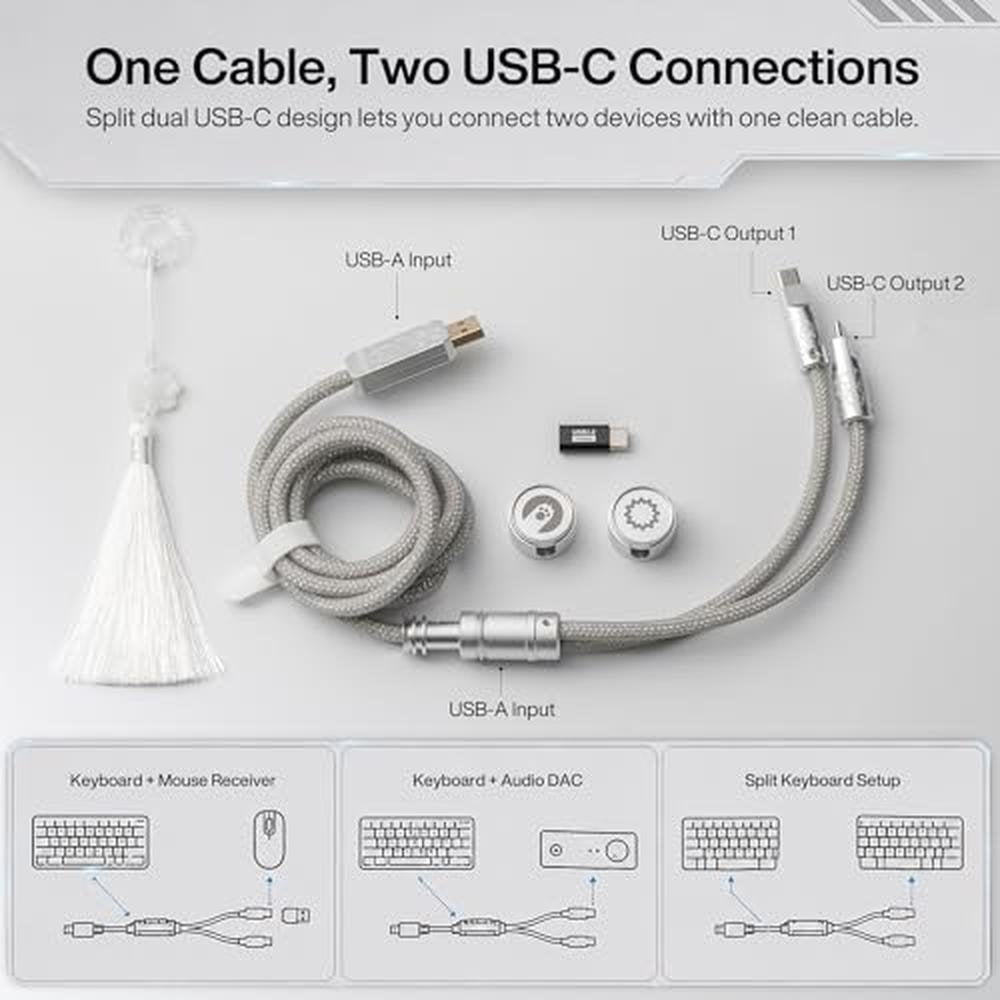 Dual Silver: Angry Miao Split Dual 8K Gaming Cable AM – Close-up Detail