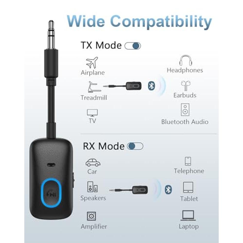 Ankilo Aux Bluetooth Adapter: 2-in-1 Bluetooth 5.3 – Side View