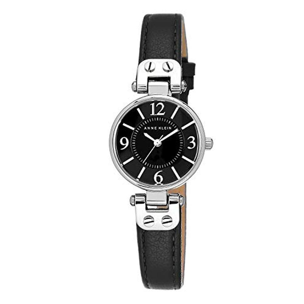 Black Anne Klein Watch: Silver Tone Black Dial and Black – Front View