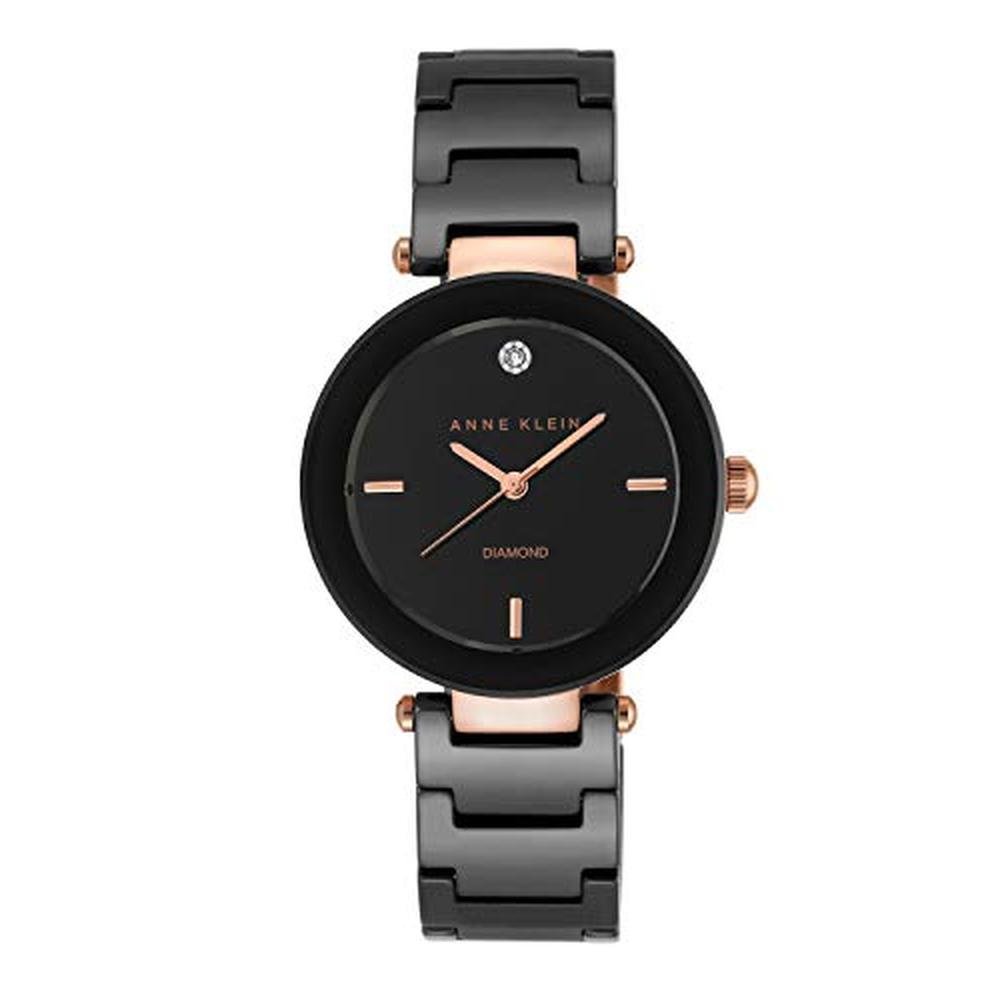 Anne Klein: AK 1018RGBK Diamond Dial Rose Gold Tone Black – Front View