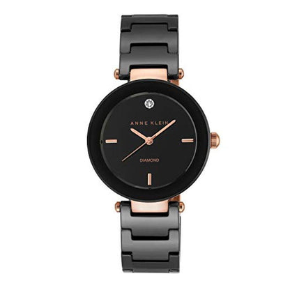 Anne Klein: AK 1018RGBK Diamond Dial Rose Gold Tone Black – Front View